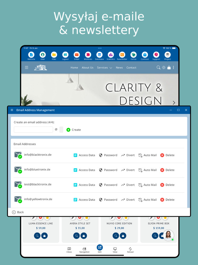 Wysyłka newsletterów za pośrednictwem aplikacji – widok na tablecie