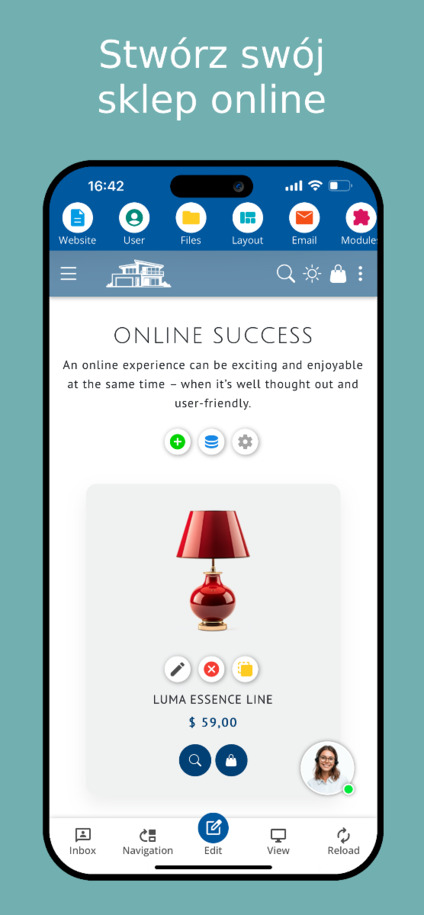 Tworzenie sklepu internetowego w aplikacji do tworzenia stron internetowych – Zrzut ekranu na smartfonie