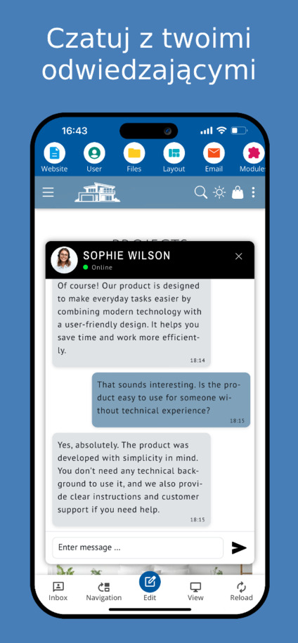 Czat na żywo z odwiedzającymi stronę – widok mobilny