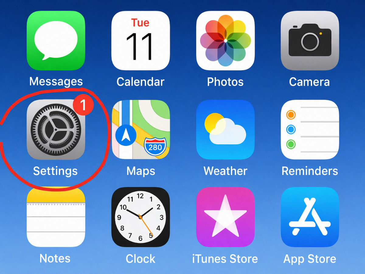 iPhone Startbildschirm mit markierter App Einstellungen