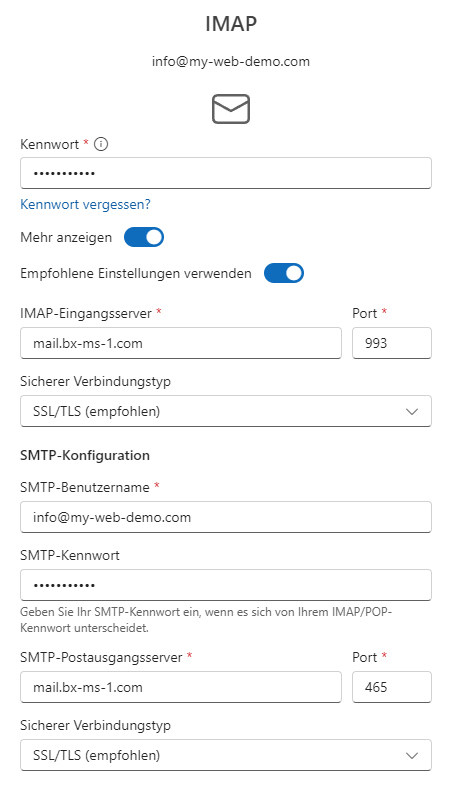 Outlook mit Eingabefeld für das Kennwort des E-Mail-Kontos